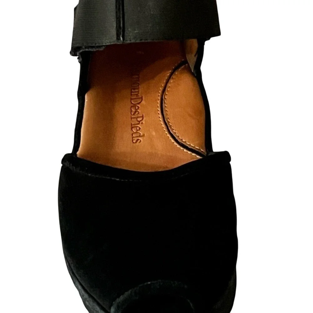 L'Amour Des Pieds Amadour Peep Toe Wedge shoe black suede sandal leather 7 comfy